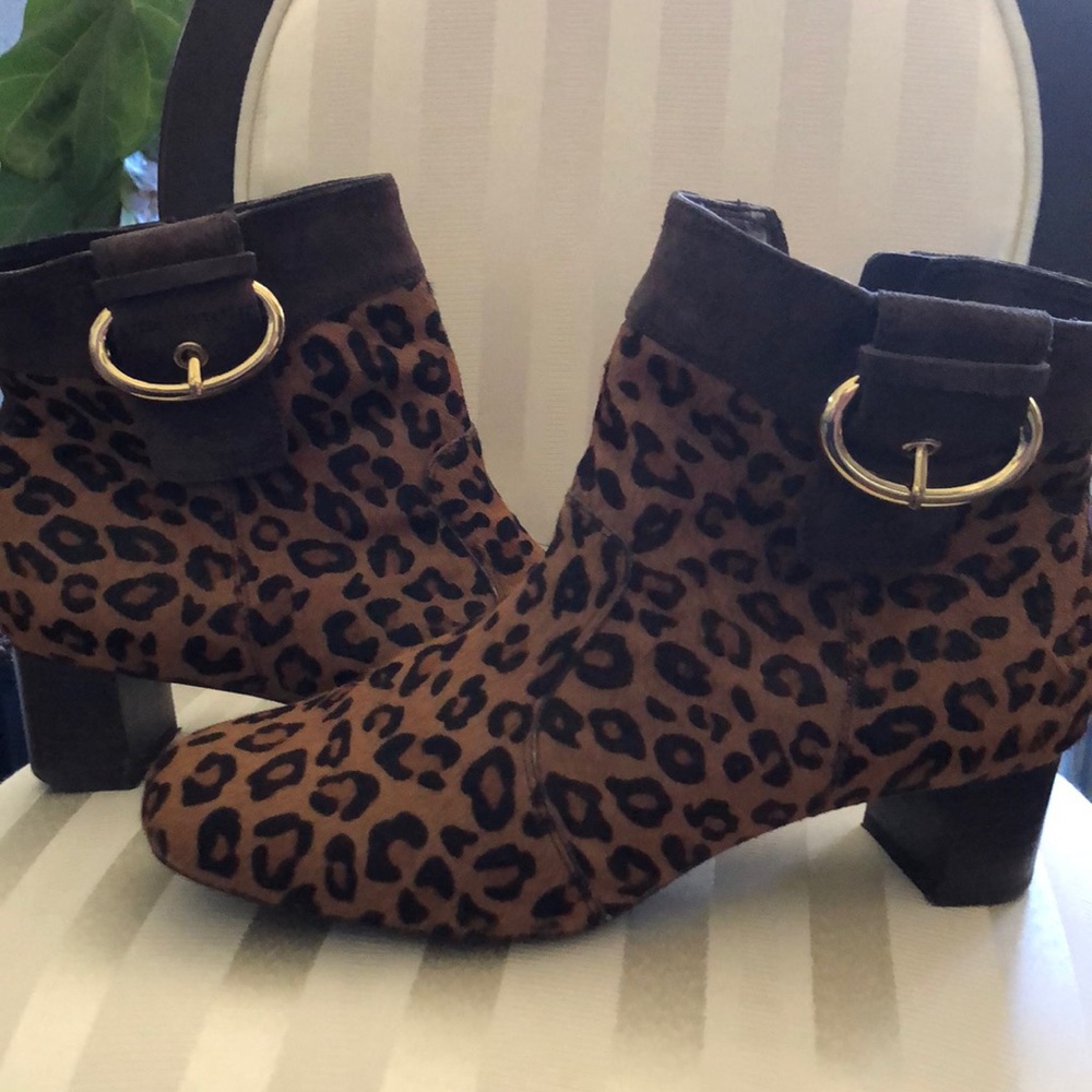 Leopard booties with gold buckle